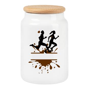 Mud Run Challenge – Man & Woman Mud - Cookie Jar with Wooden Lid - white - Front