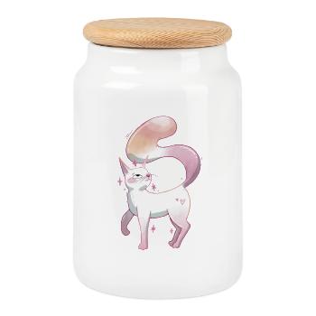 Cute cat lesbian pride - Cookie Jar with Wooden Lid - white - Front