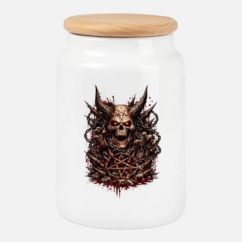 Demonic skull with pentagram - Cookie Jar with Wooden Lid - white