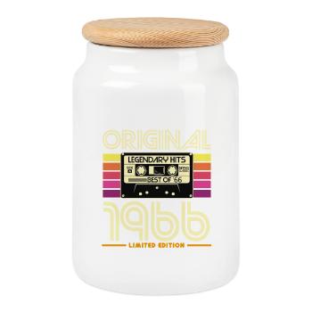 Original 1966 Cassette Retro - Cookie Jar with Wooden Lid - white - Front