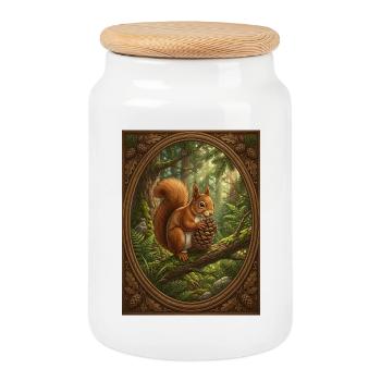 Red Squirrel Forest Adventure - Cookie Jar with Wooden Lid - white - Front