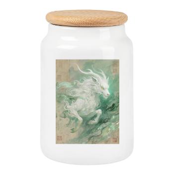 Bai Ze: The Messenger of Divine Wisdom - Cookie Jar with Wooden Lid - white - Front
