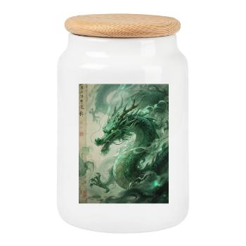 Das Totem des Frühlings: Qinglong – Vitalité Azur - Keksdose mit Holzdeckel - Weiß - Vorne