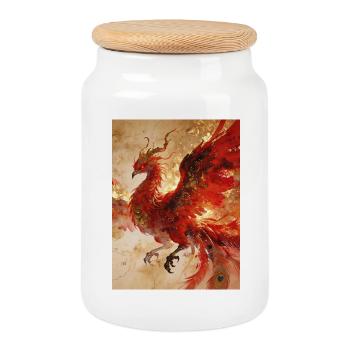 The Solar Sovereign: Phoenix (Fenghuang) - Harmon - Cookie Jar with Wooden Lid - white - Front