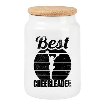 Meilleure pom-pom girl féminine de tous les temps - Boîte à biscuits avec couvercle en bois - blanc - Devant