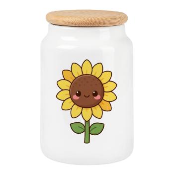 Yellow Flower Kawaii Sunflower Blossom Gift - Cookie Jar with Wooden Lid - white - Front