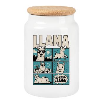 Chill Llama Comic Design - Cookie Jar with Wooden Lid - white - Front