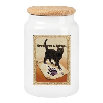 Je t’ai écrit une lettre, chat - Boîte à biscuits avec couvercle en bois - blanc - Devant