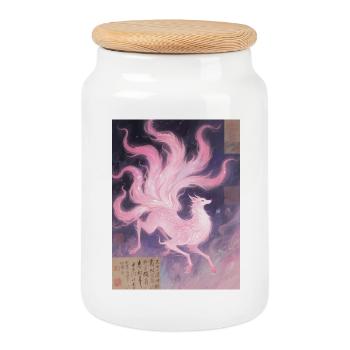 The Wake of Nine Lives: Nine-Tailed Fox - Cookie Jar with Wooden Lid - white - Front