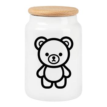 bear cub - Cookie Jar with Wooden Lid - white - Front