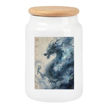 Die Sternennacht: Blauer Drache – Aether - Keksdose mit Holzdeckel - Weiß - Vorne