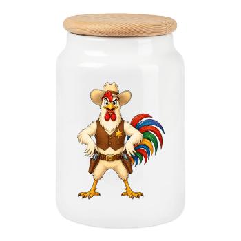 Hahn as Sheriff - Cookie Jar with Wooden Lid - white - Front