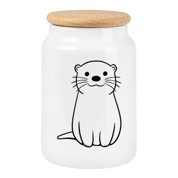 otter - Cookie Jar with Wooden Lid - white - Front