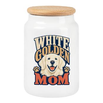 White Golden Retriever Mom Dog Lover - Cookie Jar with Wooden Lid - white - Front