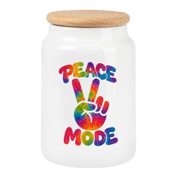 PEACE MODE – Style rétro psychédélique avec une ambiance néon - Boîte à biscuits avec couvercle en bois - blanc - Devant