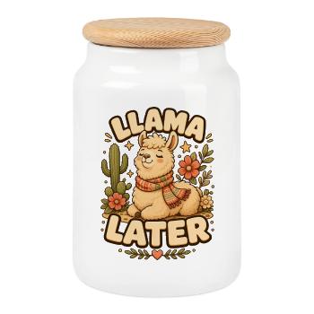 Lama Plus tard Lama - Boîte à biscuits avec couvercle en bois - blanc - Devant