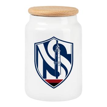 Phare dans la nuit - Boîte à biscuits avec couvercle en bois - blanc - Devant