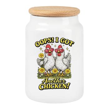 Oups, j’ai un autre poulet - Fan de poulets mignons poulets - Boîte à biscuits avec couvercle en bois - blanc - Devant