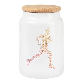 Geschenkidee für einen Running mit Running - Keksdose mit Holzdeckel - Weiß - Vorne