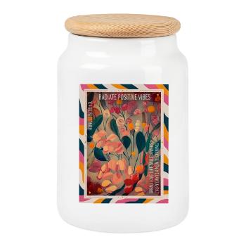 Vibrations florales radieuses - Boîte à biscuits avec couvercle en bois - blanc - Devant