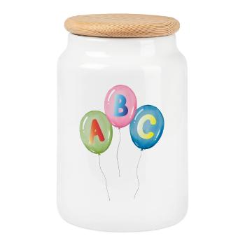 ABC Luftballons in bunten Pastellfarben - Keksdose mit Holzdeckel - Weiß - Vorne