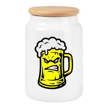 Beer Comic - Cookie Jar with Wooden Lid - white - Front
