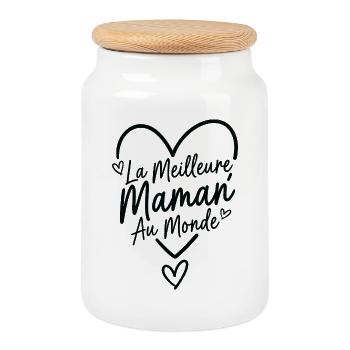 Meilleure Maman Au Monde – Cœur Script - Boîte à biscuits avec couvercle en bois - blanc - Devant