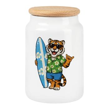 Surftiger im Hawaii-Hemd - Keksdose mit Holzdeckel - Weiß - Vorne