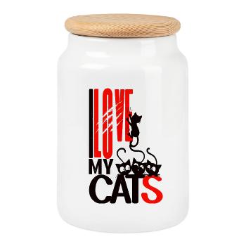 I love my cats – Katzenliebe - Keksdose mit Holzdeckel - Weiß - Vorne