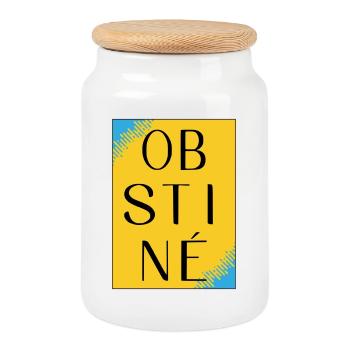 Stubborn in yellow contrast - Cookie Jar with Wooden Lid - white - Front