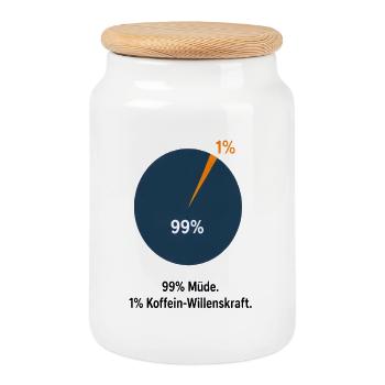 99% Müde. 1% Koffein-Willenskraft. - Keksdose mit Holzdeckel - Weiß - Vorne