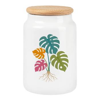 Bunte Monstera Blätter mit Wurzeln Tropical - Keksdose mit Holzdeckel - Weiß - Vorne