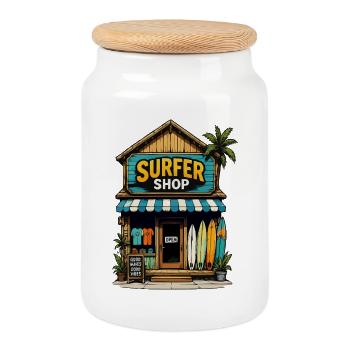 Paradis de la plage du Surfer Shop - Boîte à biscuits avec couvercle en bois - blanc - Devant