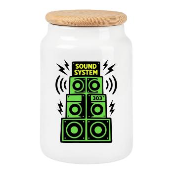 Sound System Speaker Techno Festival DJ - Cookie Jar with Wooden Lid - white - Front