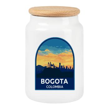 Bogota Colombia Monserrate Retro Sunset Badge - Cookie Jar with Wooden Lid - white - Front