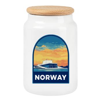 Badge de voyage rétro Sunset de l’Opéra d’Oslo de Norvège - Boîte à biscuits avec couvercle en bois - blanc - Devant