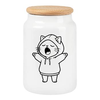 Chat - Boîte à biscuits avec couvercle en bois - blanc - Devant
