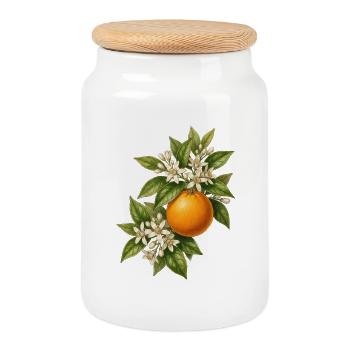 Botanical Illustration of Oranges in Vintage Style - Cookie Jar with Wooden Lid - white - Front