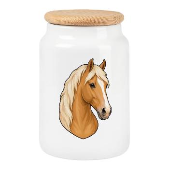 Light chestnut Haflinger horse portrait - Cookie Jar with Wooden Lid - white - Front