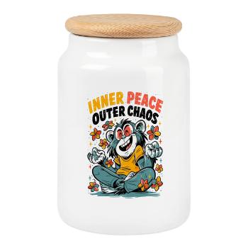 Paix intérieure Chaos extérieur - Boîte à biscuits avec couvercle en bois - blanc - Devant
