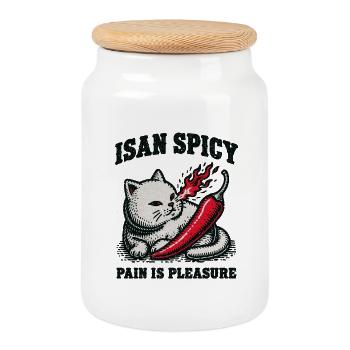 Isan Spicy Cat - Cookie Jar with Wooden Lid - white - Front