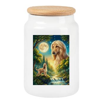 Howling to the Moon Meme Animal Dog Afghan - Cookie Jar with Wooden Lid - white - Front