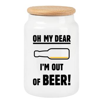 Oh My Dear – I’m Out Of Beer! (Ale Lager / POS 3C) - Cookie Jar with Wooden Lid - white - Front
