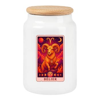 Tarot Bélier - Boîte à biscuits avec couvercle en bois - blanc - Devant