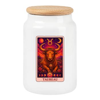 Tarot Taureau - Boîte à biscuits avec couvercle en bois - blanc - Devant