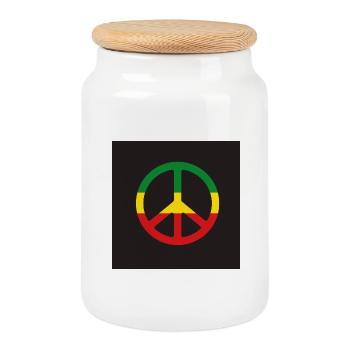 Reggae Peace Sign - Cookie Jar with Wooden Lid - white - Front
