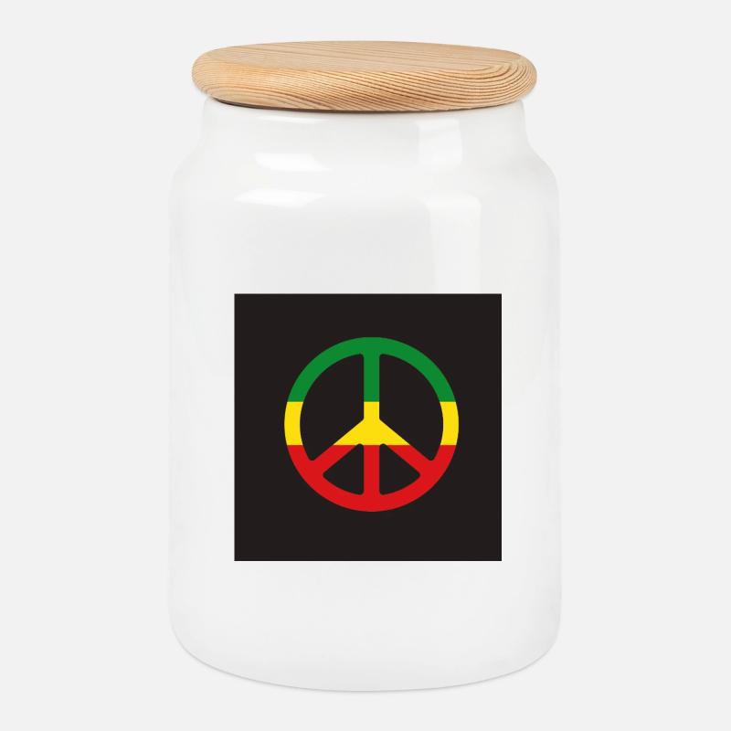 Reggae-Peace-Zeichen - Keksdose mit Holzdeckel - Weiß