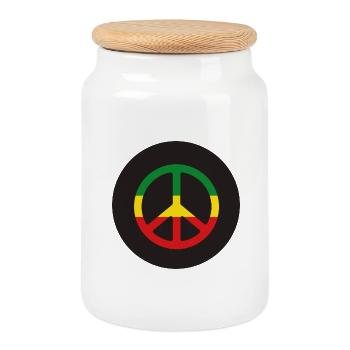 Reggae-Peace-Zeichen in den Farben Äthiopiens - Keksdose mit Holzdeckel - Weiß - Vorne