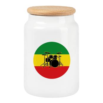 Reggae-Trommeln Silhouette - Keksdose mit Holzdeckel - Weiß - Vorne