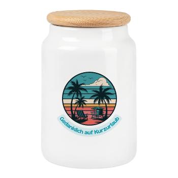 Mentalement en vacances courtes - Boîte à biscuits avec couvercle en bois - blanc - Devant